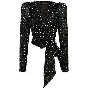 ALEXANDRE VAUTHIER BLACK POLKA DOT WRAP TOP BLOUSE FR 38
